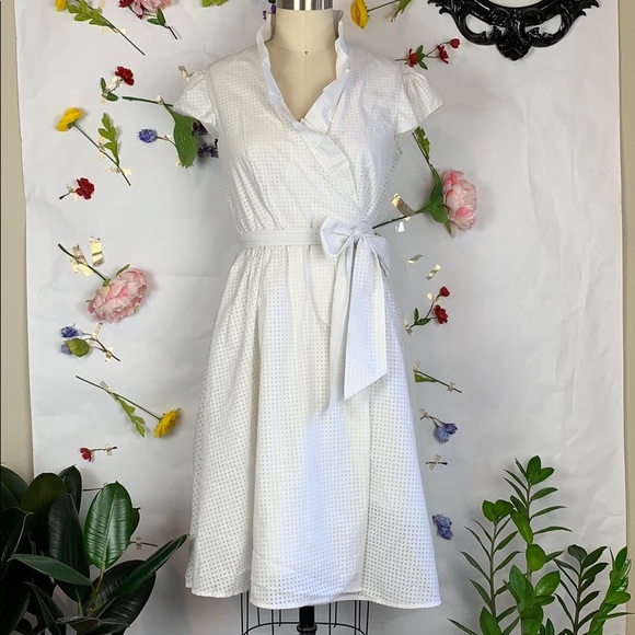 Calvin Klein Dresses & Skirts - Calvin Klein ruffle neck white wrap dress